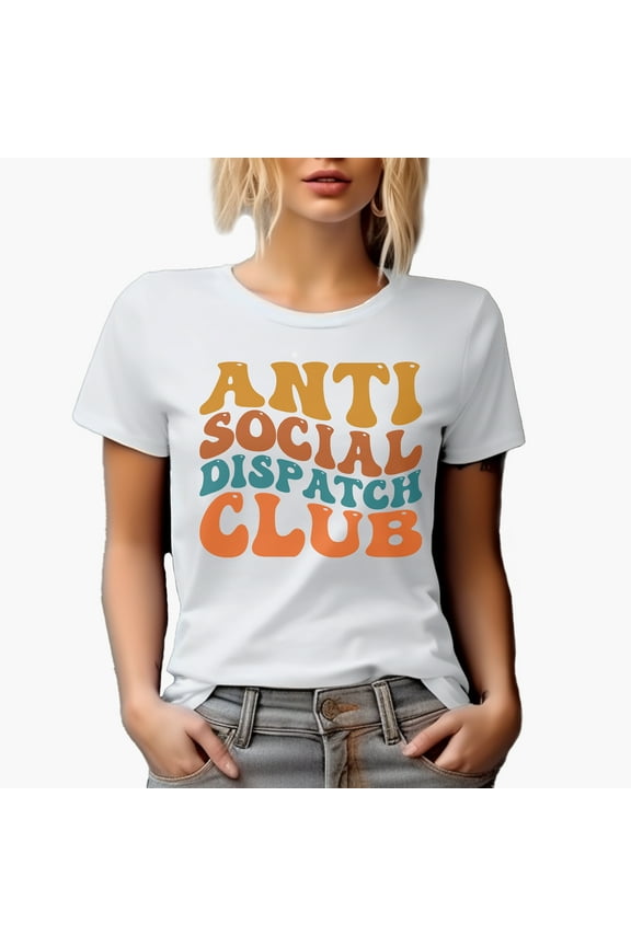 Anti Social Dispatch Club, Funny Group Name for Introvert Dispatchers, Groovy Retro Wavy Text Merch Gift, White T-Shirt, Large