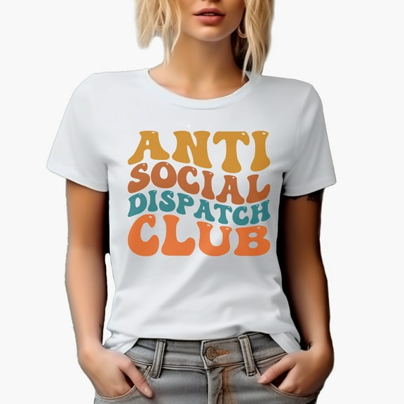 Anti Social Dispatch Club, Funny Group Name for Introvert Dispatchers, Groovy Retro Wavy Text Merch Gift, White T-Shirt, Small