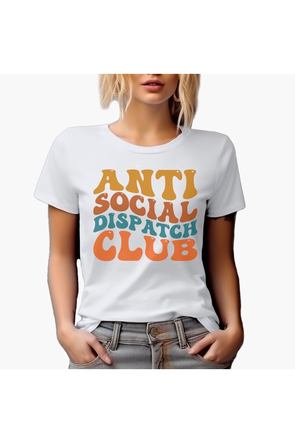 Anti Social Dispatch Club, Funny Group Name for Introvert Dispatchers, Groovy Retro Wavy Text Merch Gift, White T-Shirt, Small