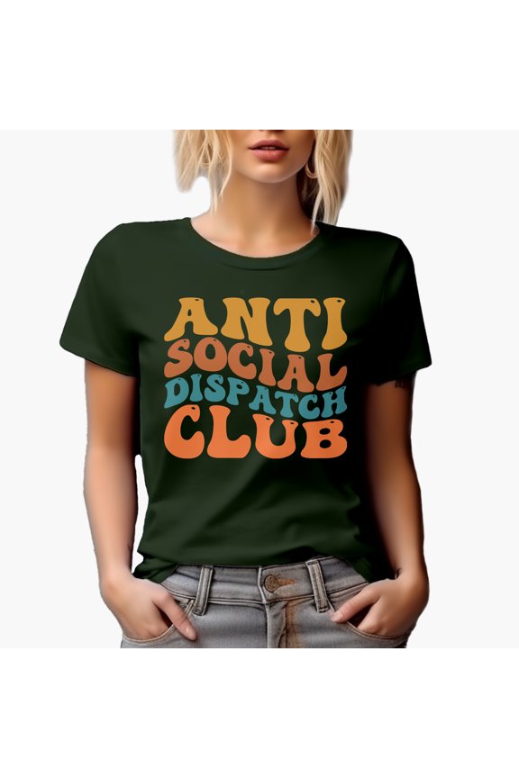 Anti Social Dispatch Club, Group of Introvert Dispatchers, Groovy Retro Wavy Text Merch Gift, Military Green T-Shirt, Large