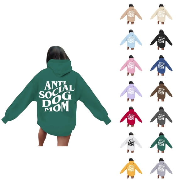 Anti Social Dog Mom Hoodies for Women 2025 Funny Graphic Hoodie with Pockets Hooded Sweatshirt Pullover Tops