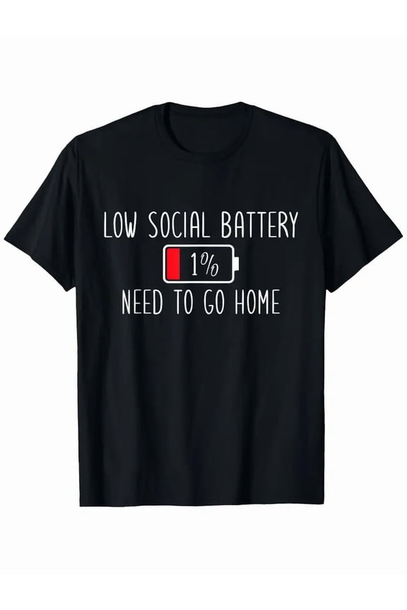 Anti Social Introvert T-Shirt - Low Social 1% Slogan & Smartphone Icon Design - Funny Introvert Gift, Casual Short Sleeve Round Neck Tee for &, All-Season Fit (Black/White)