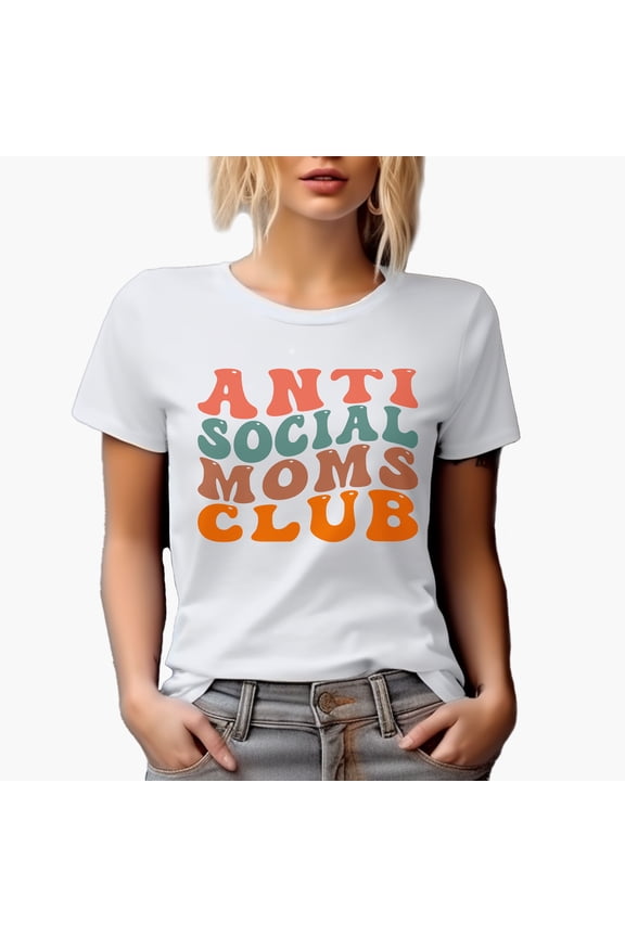 Anti Social Moms Club, Funny Group Name for Introvert Moms, Groovy Retro Wavy Text Merch Gift, White T-Shirt, Large
