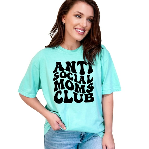 Anti Social Moms Club, Group Name for Introverted Mothers, Groovy Retro Wavy Text, Chalky Mint Comfort Colors T-Shirt, XL