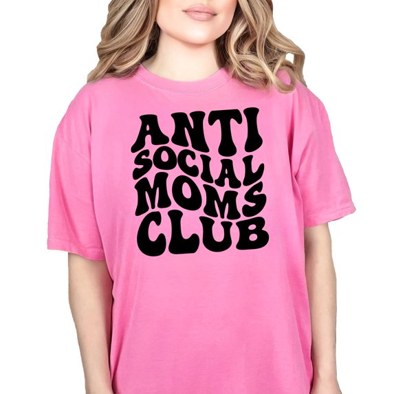 Anti Social Moms Club, Group Name for Introverted Mothers, Groovy Retro Wavy Text, Crunchberry Comfort Colors T-Shirt, XL