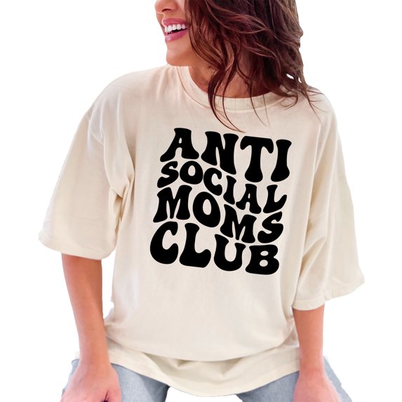 Anti Social Moms Club, Group Name for Introverted Mothers, Groovy Retro Wavy Text, Ivory Comfort Colors T-Shirt, XL