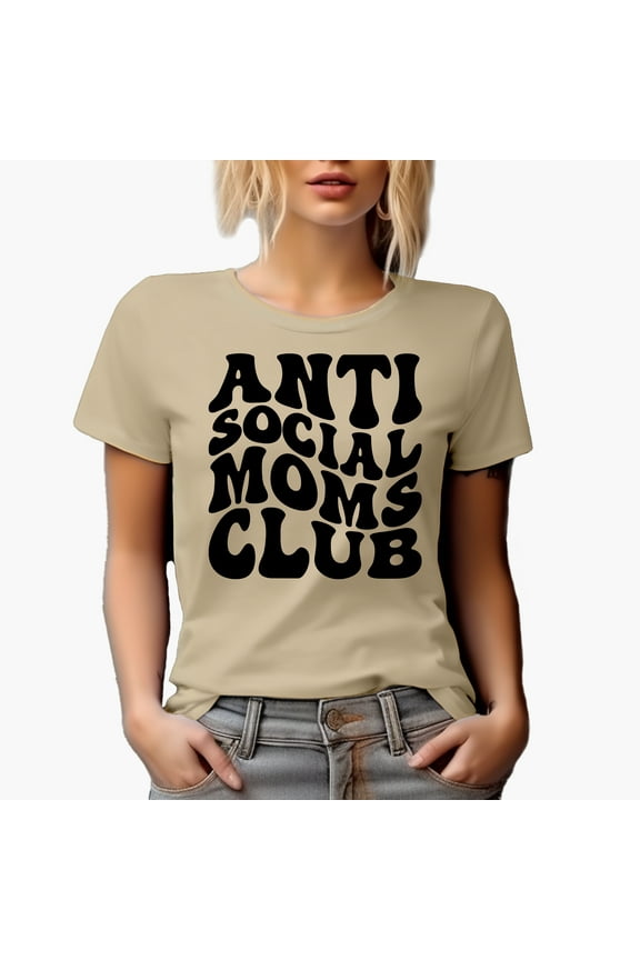 Anti Social Moms Club, Group Name for Introverted Mothers, Groovy Retro Wavy Text Merch Gift, Tan T-Shirt, Large