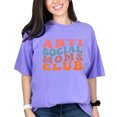 thumbnail image 1 of Anti Social Moms Club, Group of Introvert Mothers, Groovy Retro Wavy Text, Violet Comfort Colors T-Shirt, 3XL, 1 of 1