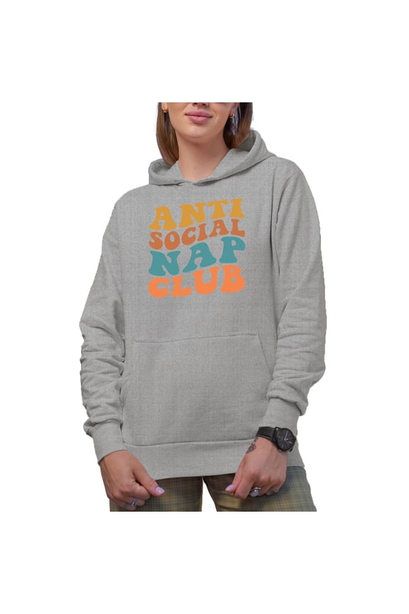 Anti Social Nap Club, Funny Group Name for Introvert Nap or Sleep Lovers, Groovy Retro Wavy Text Merch Gift, Heather Grey Hooded Sweatshirt or Hoodie, Small