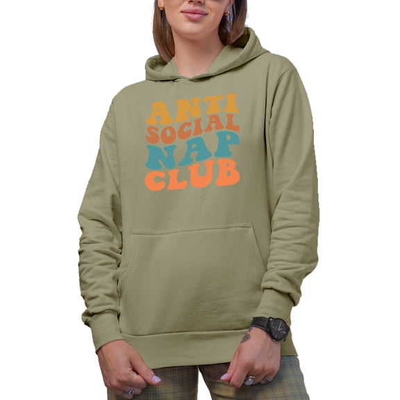 Anti Social Nap Club, Funny Group Name for Introvert Nap or Sleep Lovers, Groovy Retro Wavy Text Merch Gift, Sand Hooded Sweatshirt or Hoodie, Small