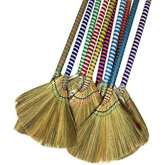 Anti-Static Choi Bong Co Vietnam Hand Made Straw Soft Broom Colored Handle 12" Head Width, 40" Overall Length 3-PC