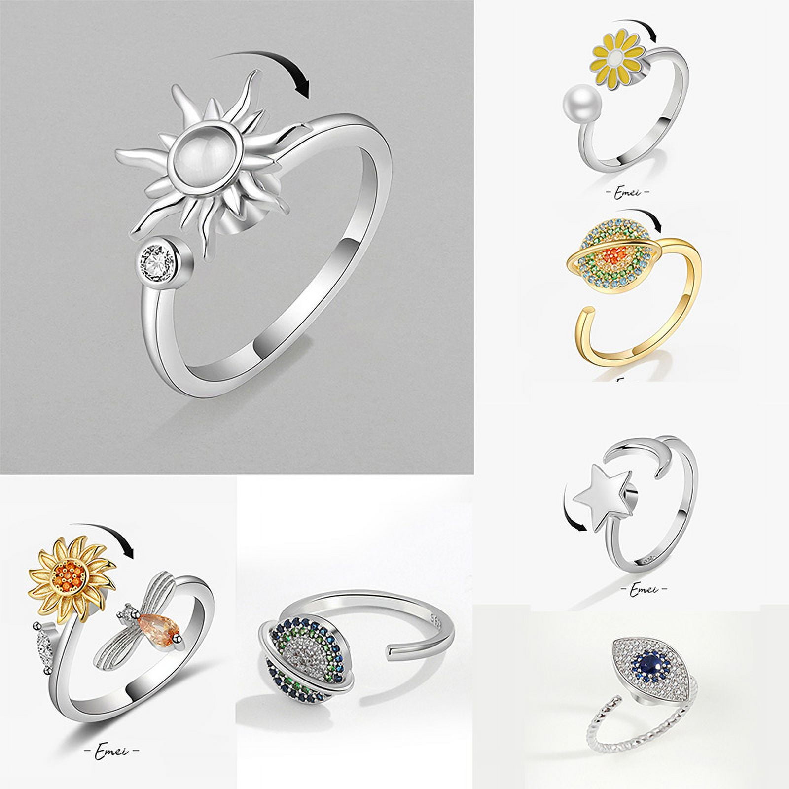 Anti Stress Anxiety Fidget Rings for Women Satinless Steel Spinner ...