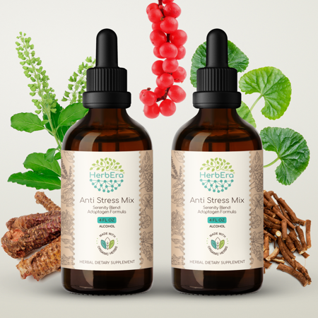 Anti Stress Mix Alcohol Extract Tincture. Serenity Blend: Adaptogen Formula 2x4 oz