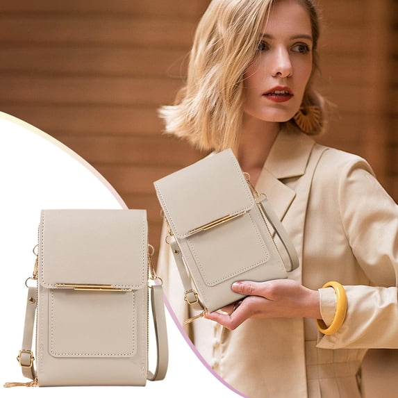 Anti-T-heft Leather Bag Touchscreen Phone Crossbody Bag Screen Phone Purse with Blocking Card Slots with RFID