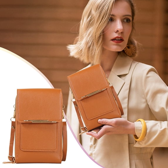 Anti-T-heft Leather Bag Touchscreen Phone Crossbody Bag Screen Phone Purse with Blocking Card Slots
