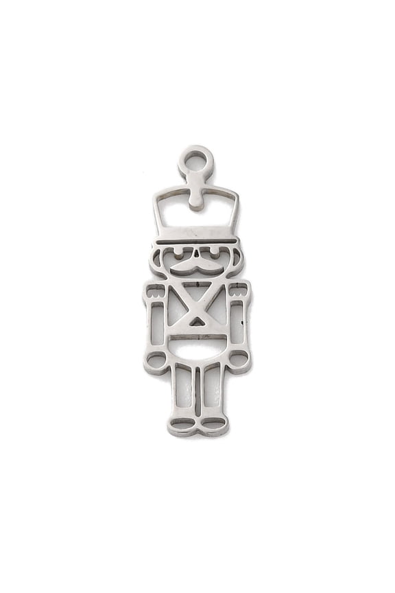 Anti-201 Stainless Steel Pendants Laser Cut Nutcracker Soldier Charm Stainless Steel Color 22.5x7.5x1mm Hole: 1.5mm