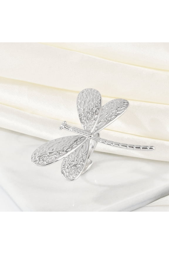 Anti-Tarnish 304 Stainless Steel Dragonfly Open Cuff Rings Statement Rings for Women Stainless Steel Color Dragonfly: 37x45mm Inner Diameter: Adjustable
