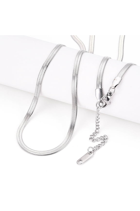 Anti-Tarnish 3mm Stainless Steel Flat Snake Chain Necklaces for Men Women Long-Lasting Plated Stainless Steel color 16.14~17.72 inch(41~45cm) Stainless Steel