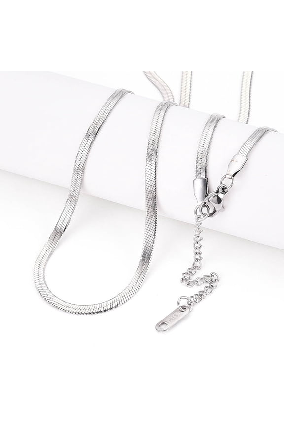 Anti-Tarnish 3mm Stainless Steel Flat Snake Chain Necklaces for Men Women Long-Lasting Plated Stainless Steel color 16.14~17.72 inch(41~45cm)