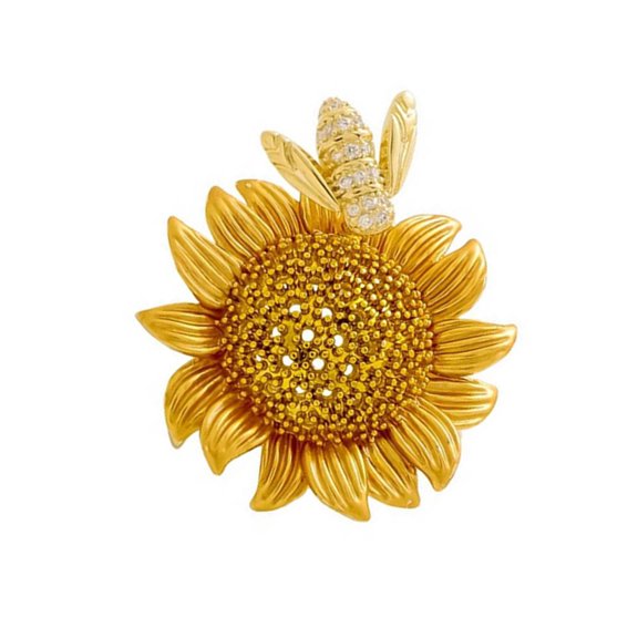 Anti Tarnish Alloy Rhinestones Honeybees Sun Flower Pin Fashion Metal Brooch Jewelry Women Gift For Nature Lovers