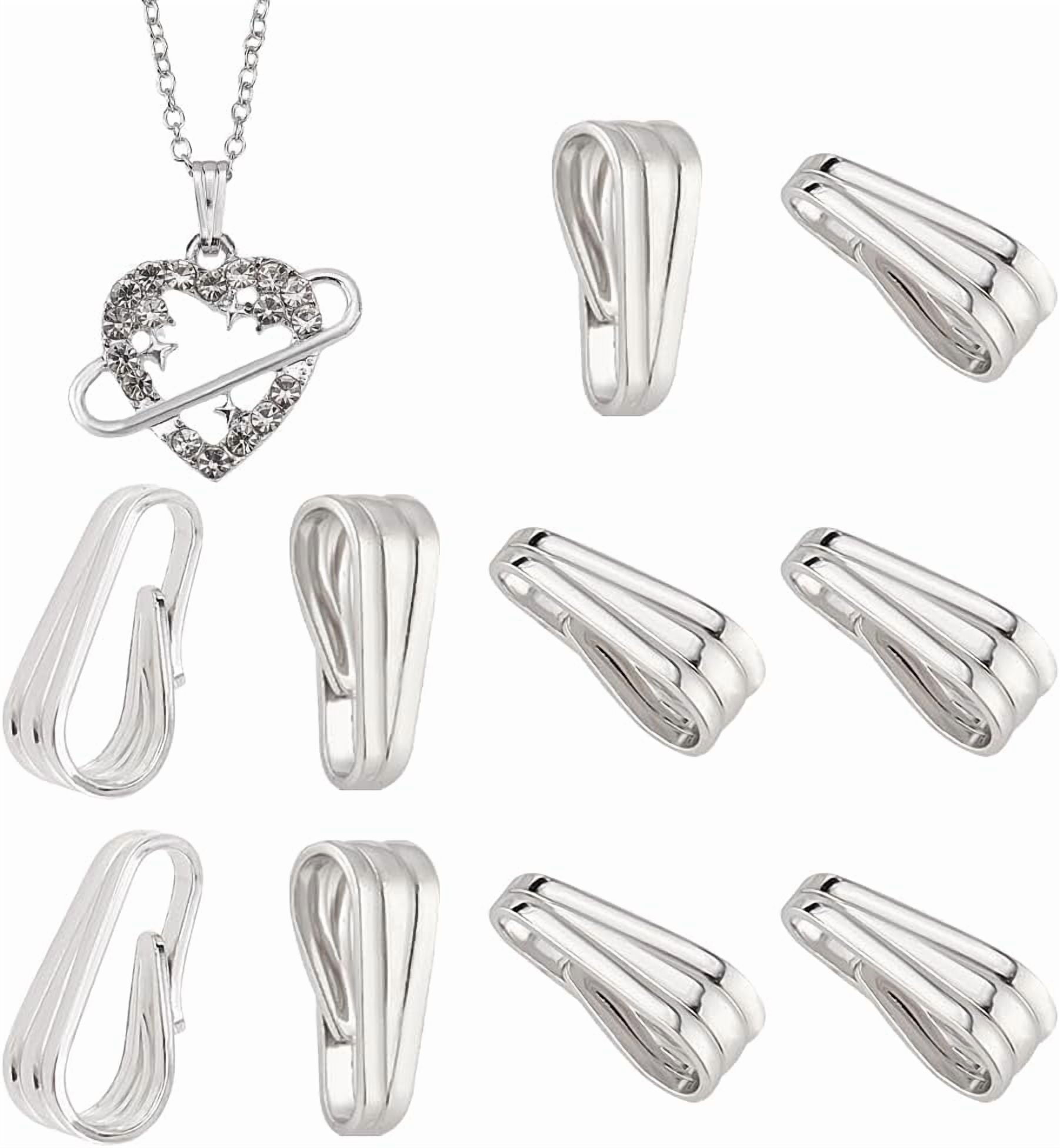 Anti-Tarnish Rhodium Plated 925 Sterling Silver Snap on Pendant Bails Platinum 7.5x3.5x3.3mm Hole: 2x6mm