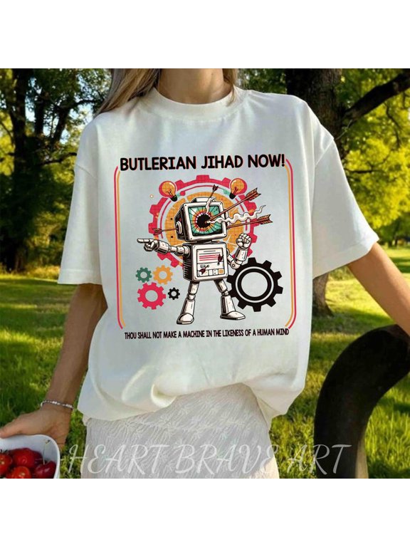 Anti-Tech Luddite Shirt, Butlerian Jihad Now Sweater, 80s Sci-Fi T-shirt, Dune Anti AI, Robot War Hoodie, Dune Inspired Graphic Tee