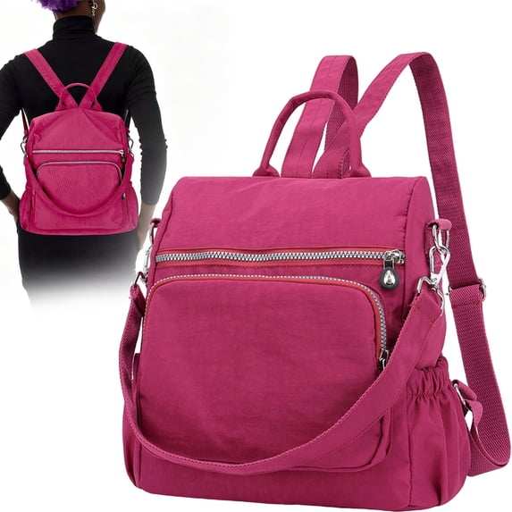 Anti-Theft Backpack Purse - Convertible Nylon Daypack, Shoulder Bag & Satchel - Casual Lightweight Travel Backpack with Water Bottle Pockets - Grape purple