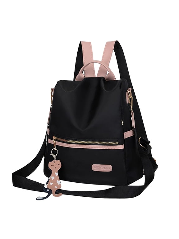 Anti Theft Backpack Purse for Women, Waterproof Nylon Rucksack Purse for Travel, Cute Ladies Backpack (11x11",Black)