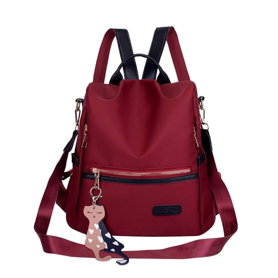 Anti Theft Backpack Purse for Women, Waterproof Nylon Rucksack Purse for Travel, Cute Ladies Backpack (11x11",Red)