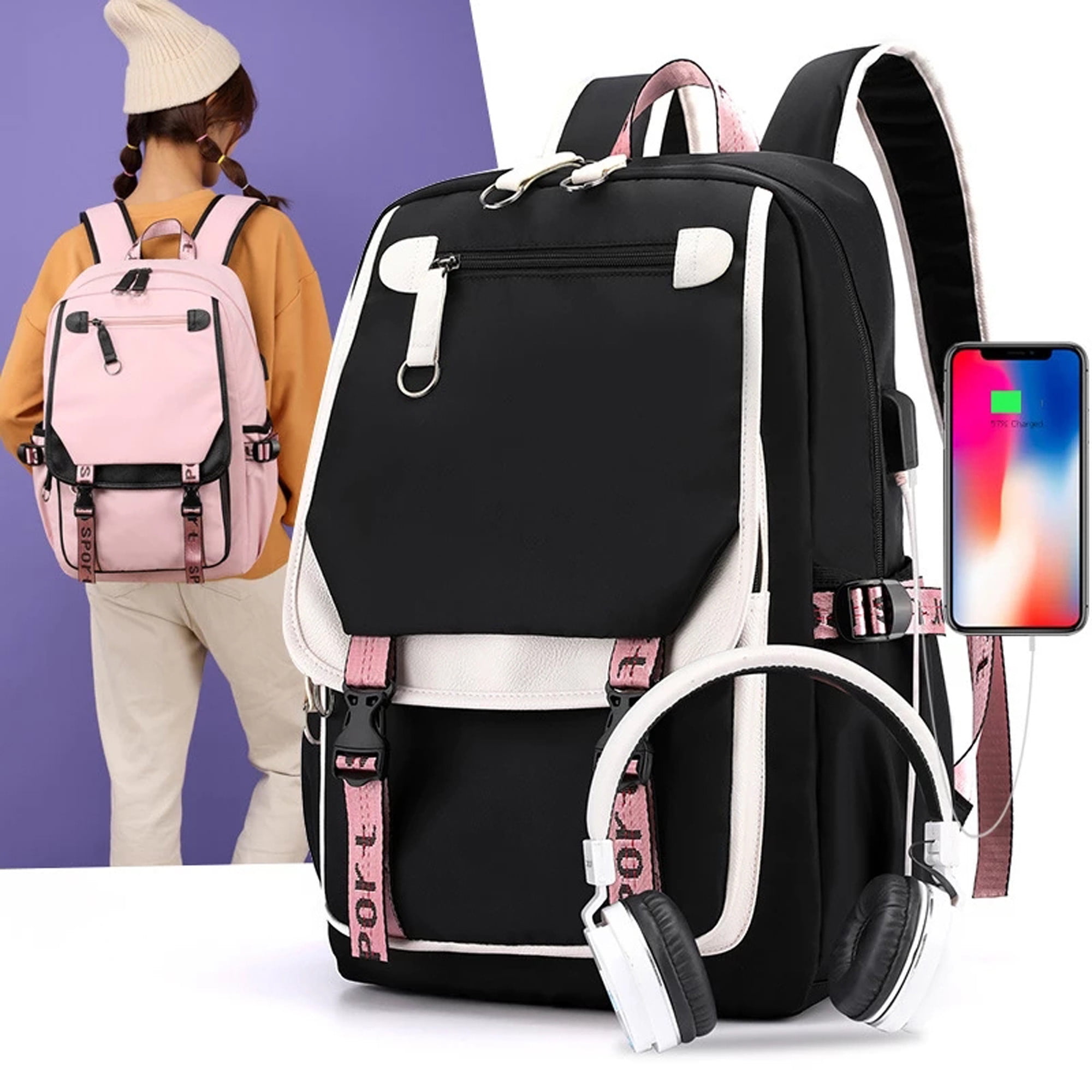 Pink anti theft backpack hot sale