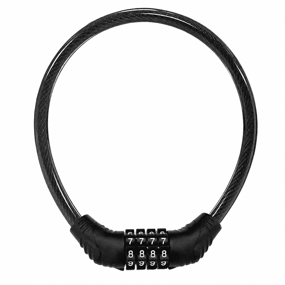 Anti-Theft Black 4-Digit Combination Bike Cable Lock 15.75 Inch, Resettable Password Lock with Thick Steel Cable, Weatherproof for Bikes, Scooters, Motorcycles