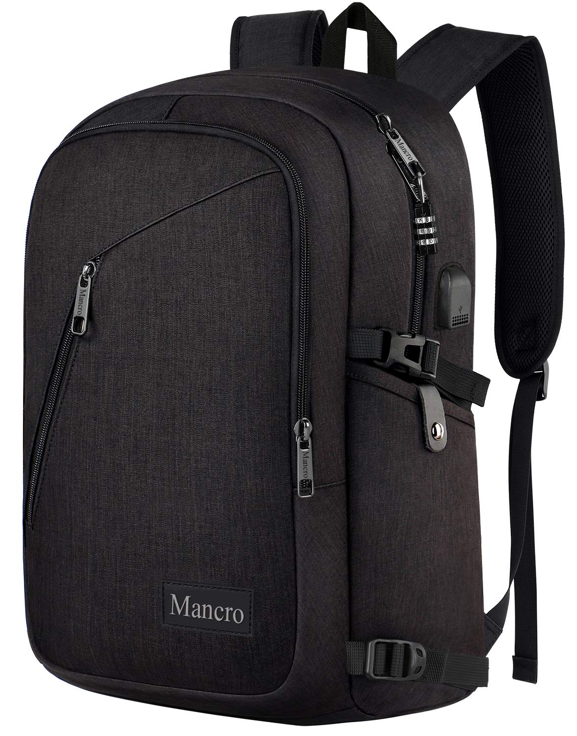Anti Theft Business Laptop Backpack with USB Charging Port Fits 15.6 inch Laptop, Slim Travel College Bookbag for MacBook Computer, School Computer Bag for Women & Men by Mancro (Black) - image 1 of 7