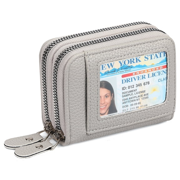 Anti Theft Card Swiping Bag, Multiple Card Slots, Double Zippers, Pu Coin Wallet, Light Gray