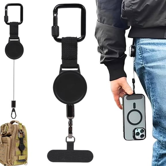 Anti-Theft Cell Phone Lanyard, Phone Strap with Retractable Steel Line, Universal Locking Carabiner Phone Crossbody Strap , Retractable Anti-Theft Phone Holder , Extendable Key Chain Lanyard Holder
