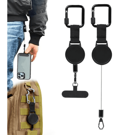 Anti-Theft Cell Phone Lanyard, Phone Strap with Retractable Steel Line, Universal Locking Carabiner Phone Crossbody Strap , Retractable Anti-Theft Phone Holder , Extendable Key Chain Lanyard Holder