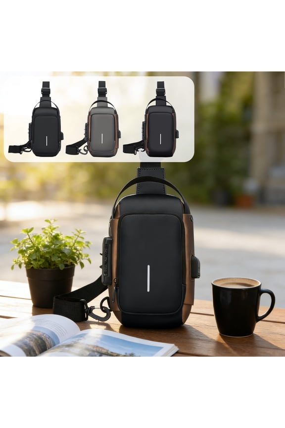 Anti-Theft Crossbody Bag, Leather Chest Bag with Combination Lock, Hidden Pocket for Phone and Wallet, Compact and Portable for Everyday Use, Travel, and Commuting