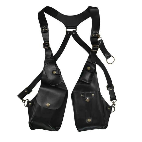 Anti-Theft Harness Wallet, Leather Strap Underarm Crossbody Bag, Steampunk Vintage Design with Adjustable Buckle, Secure Storage for Phone and Essentials, Black