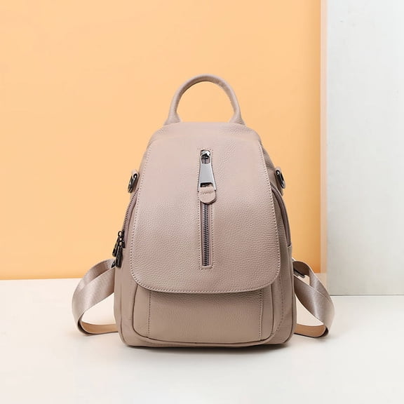 Anti Theft Leather Travel Women's Multi-layer Backpack,Dark green