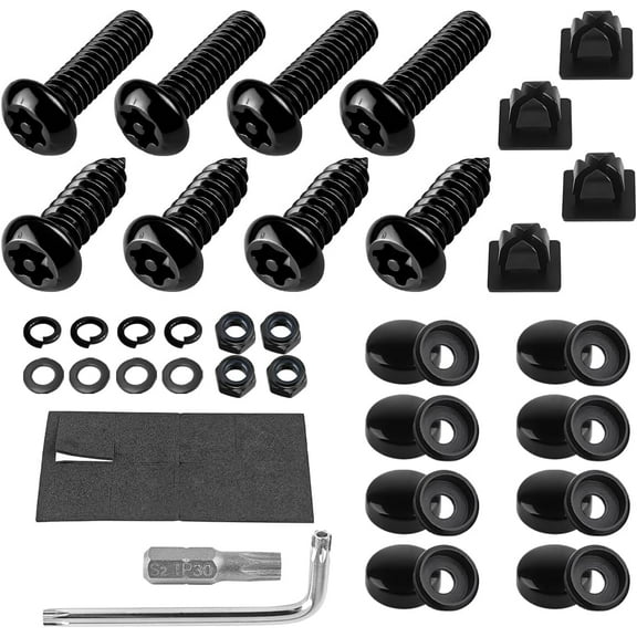 Anti Theft License Plate Screws Kits- Rustproof Stainless Steel Car Tag Mounting Hardware, M6 (1/4") Tamper Proof Fastener Nut, Caps Cover for Front Rear Frame Holder MountingAT-/8