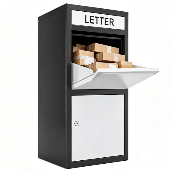 Anti-Theft Package Box for Porch, Lockable Parcel Mailbox with Coded Lock, 40 Inch Heavy Duty Galvanized Steel Delivery Box for Outside, White & Black