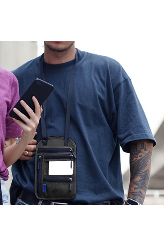 Anti-Theft Passport Holder Neck Pouch - Travel Wallet for Women Men with Adjustable Crossbody Strap,Multi-Functional Document Organizer for Airplane Tickets, Credit Cards Phone