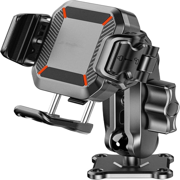 Anti-Theft Phone Mount Holder with Vibration Dampener [1s Lock & Release] [Camera Friendly] with Aluminum Medium Arm & Square Base, for Car Boat Truck Motorcycle, Fit 5.4-7.2'' Phones