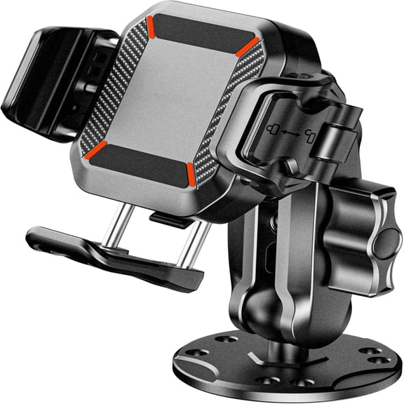 Anti-Theft Phone Mount Holder with Vibration Dampener [Camera Friendly] [1s Lock & Release] with Aluminum Round Base & Medium Arm, for Car Boat Truck Motorcycle UTV, Fit 5.4-7.2'' Smartphones
