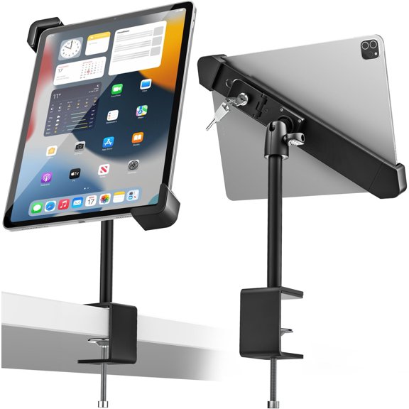 Anti-Theft Retail Kiosk Tablet Stand - [Dual Security Lock] 360    Swivel Locking iPad POS Stand Holder, for 7-11" iPad Pro/Air/Mini, Galaxy Tab, Surface, for Store Display Office Kitchen Desktop