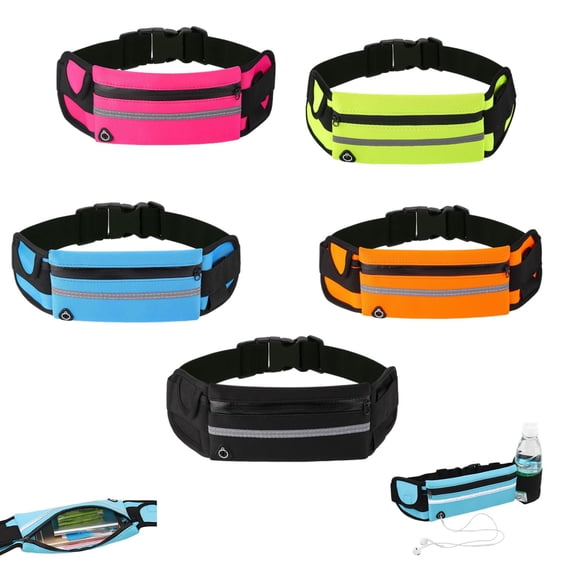 Anti Theft Running Waist Belt, Invisible Pouch for Phone, Reflective Strip & Headphone Jack, Adjustable Waist Pack for Cycling, Travel, and Fitness