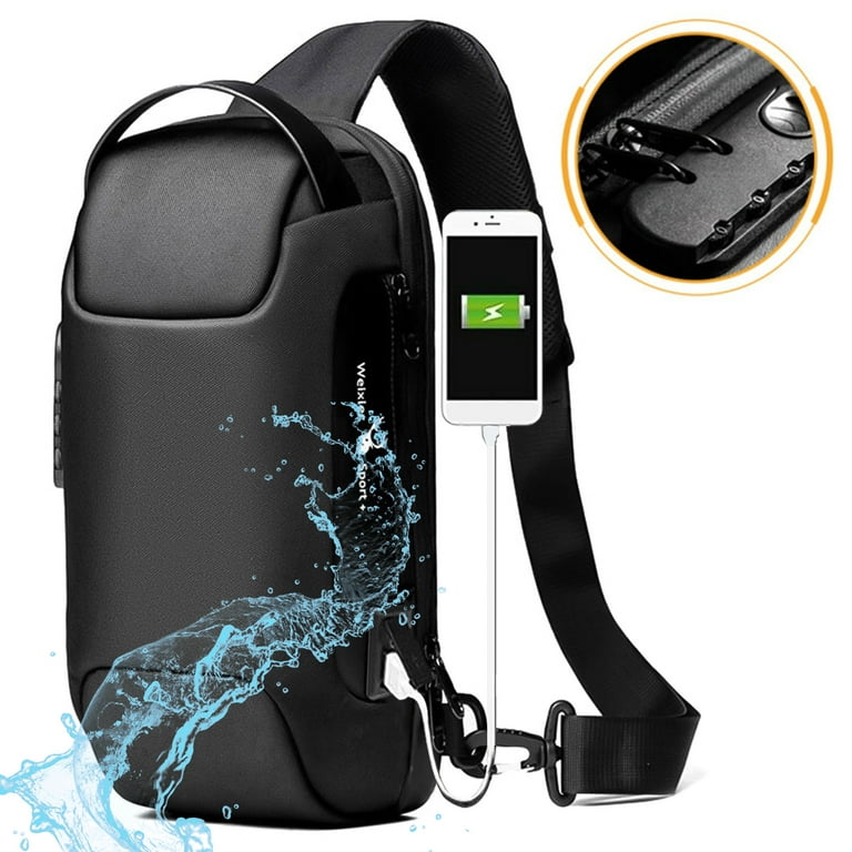 Men's messenger bag with anti-theft USB charging chest bag, men's chest bag  waterproof shoulder bag men's shoulder bag, suitable for cycling, camping