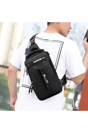 Anti Theft Sling Crossbody Backpack Shoulder Bag for Men,Lightweight One Strap Motorcycle Back Pack Sling Bag Backpack for Hiking Walking Biking Travel Cycling with USB Charger Port(Black)