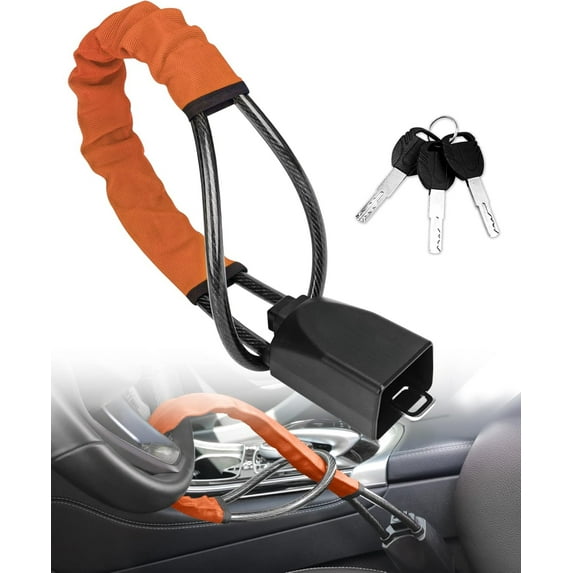 Anti Theft Steering Wheel Lock with 3 Keys, Orange, Key Lock Type