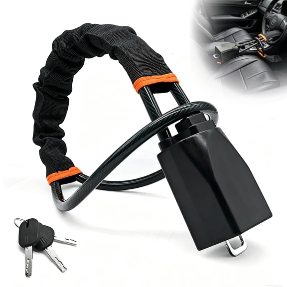 Steering Wheel Seat Belt Lock, 17" Universal Vehicle Security Device, Compact Anti Theft Lock, Black