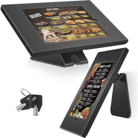 Anti-Theft Tablet Stand iPad Locking & Security Stand, Countertop & Wall Mount POS Stand, 360 Swivel Kiosk Stand for iPad/iPad Air/iPad Pro Ideal for Retail Business (Black)